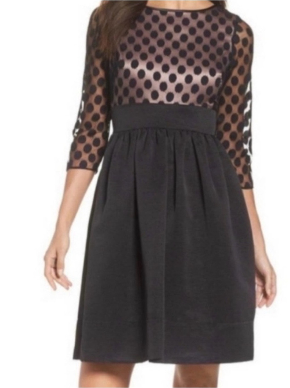 Eliza J Black Polka Dot Mesh Midi Dress